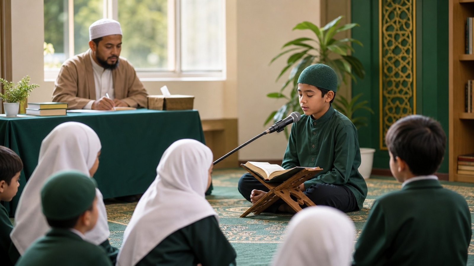 Student reciting Quran during a school competition